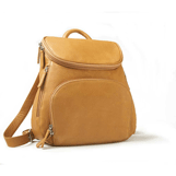 butterscotch colored leather creel style backpack